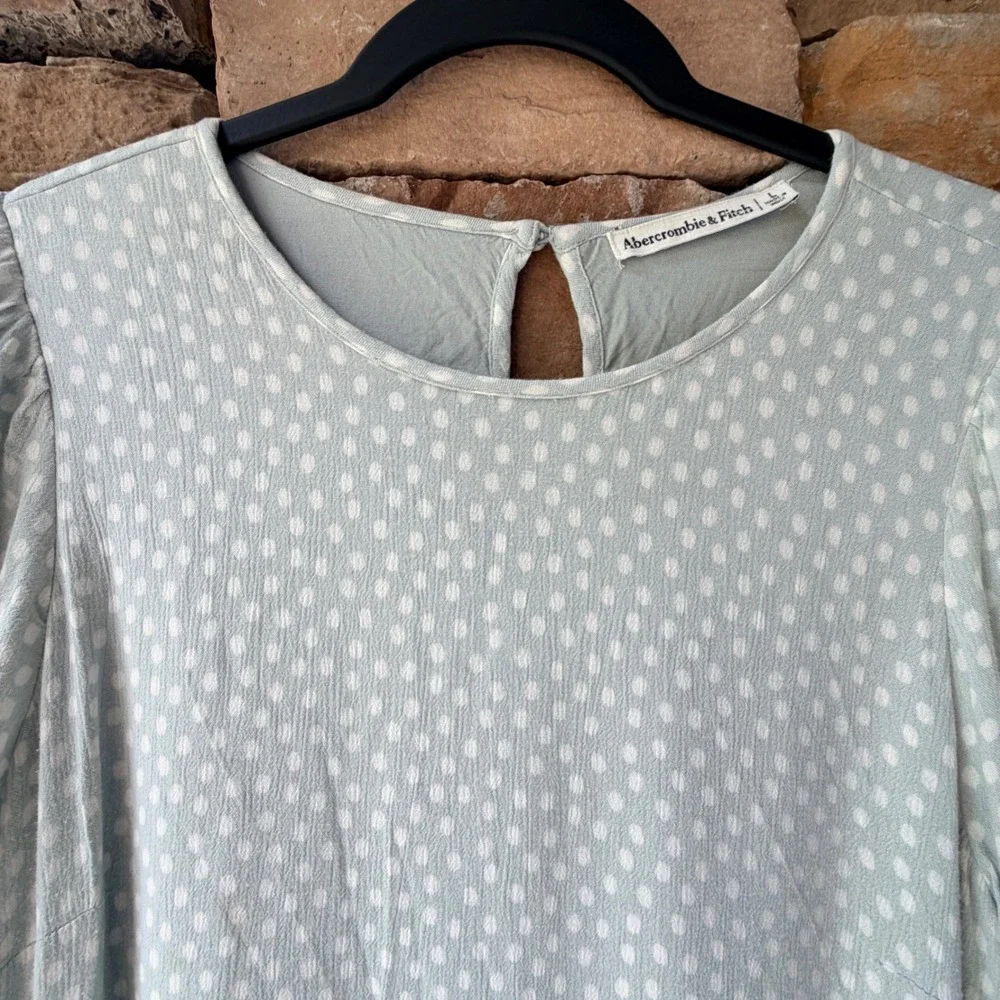 Abercrombie & Fitch Womens Large Dress Green Polka Dot Long Sleeve Tiered Mini
